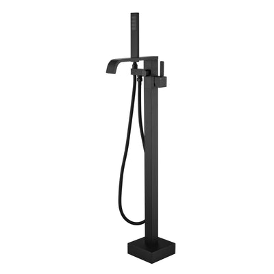 Rubinetto moderno per vasca da bagno indipendente SUMERAIN, miscelatore a cascata da pavimento opaco nero con doccetta, alto flusso