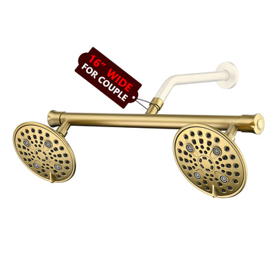 sumerain Docce doppie 2-in-1 con valvola di chiusura per due persone, spruzzatore ad alta pressione con 6 funzioni e braccio doccia lungo 20", oro spazzolato