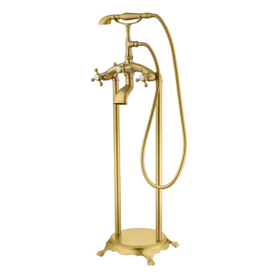 Rubinetto per vasca da bagno indipendente SUMERAIN, finitura oro spazzolato, rubinetto a cascata antico con doccetta, alto flusso