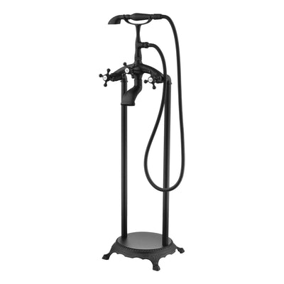 Rubinetto classico indipendente per vasca da bagno SUMERAIN, rubinetto a cascata da pavimento nero opaco con doccetta, alto flusso