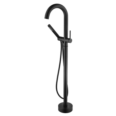 Rubinetto per vasca da bagno freestanding sumerain nero opaco con doccetta, flusso elevato, montaggio a pavimento con beccuccio girevole