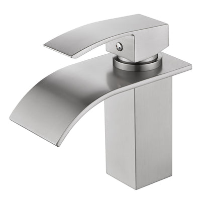 Rubinetto a cascata per lavabo da bagno SUMERAIN, miscelatore monocomando con foro singolo in acciaio inox, finitura nichel spazzolato