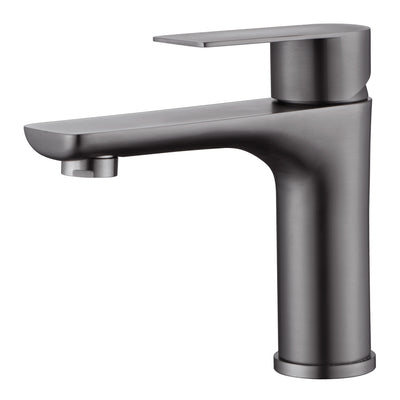 Rubinetto per lavabo da bagno Sumerain con maniglia singola, rubinetto da bagno a foro singolo, finitura grigio metallico, rubinetto per mobile in acciaio inox con linee di alimentazione dell'acqua