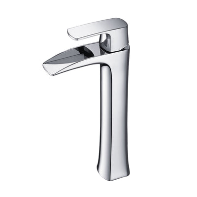 Rubinetto da bagno alto a cascata contemporaneo SUMERAIN per lavabi a vaso, rubinetto da bagno con foro singolo e maniglia singola, cromato