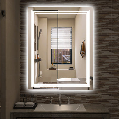 Specchio da bagno LED Sumerain 28 x 36 pollici con luci, specchio trucco da bagno intelligente antiappannamento dimmerabile con luce frontale e retroilluminazione, 3 temperature di colore, funzione memoria