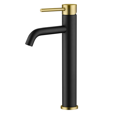 Rubinetto alto per lavabo da bagno SUMERAIN, nero e oro, maniglia singola, foro singolo, senza piombo, acciaio inossidabile 304