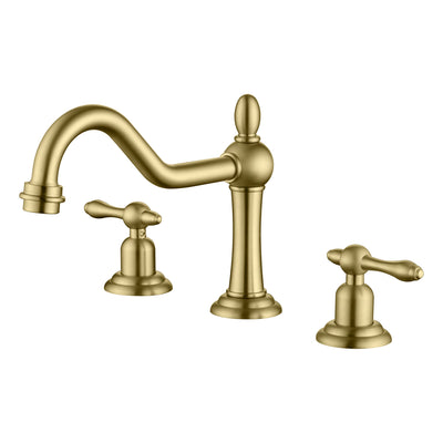 sumerain Rubinetto lavabo da bagno diffuso a 3 fori da 8 pollici, rubinetto da toeletta a 2 maniglie in oro spazzolato con beccuccio girevole