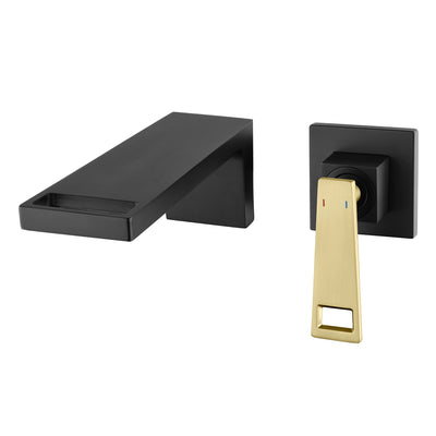 Rubinetto da parete per bagno SUMERAIN, miscelatore monocomando per lavabo con valvola di installazione in ottone, nero e oro