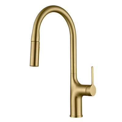 Rubinetto cucina sumerain con spruzzatore estraibile a doppia modalità, arco alto, maniglia singola, rubinetto per lavello cucina senza piombo, finitura oro spazzolato