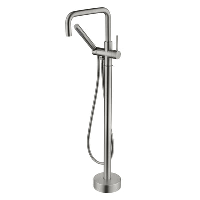 Rubinetto moderno per vasca da bagno SUMERAIN da pavimento con doccetta, finitura nichel spazzolato, miscelatore indipendente ad alto flusso