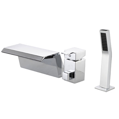 Rubinetto per vasca romana a montaggio su piano Sumerain a cascata con doccetta, maniglia singola a livello, alto flusso, valvola di installazione in ottone, cromato