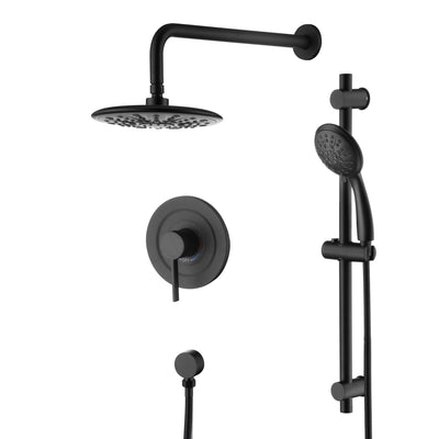 sumerain Set completo rubinetto doccia, sistema soffione a pioggia opaco nero, set doccia doppia da parete con valvola e kit di rifinitura inclusi