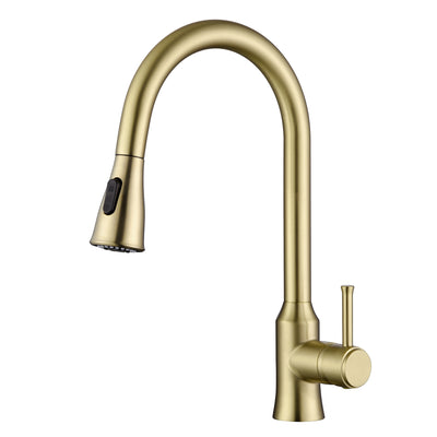Rubinetto da cucina industriale moderno SUMERAIN con doccetta estraibile, acciaio inox senza piombo, maniglia singola, finitura oro spazzolato