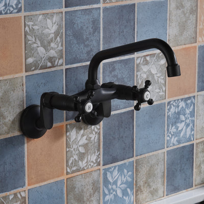 Rubinetto da parete per lavabo, finitura nero opaco, regolabile da 3" a 9" con doppia maniglia