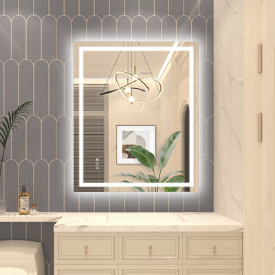 Specchio bagno LED SUMERAIN 30 x 36 pollici con luci, antiappannamento, specchio smart dimmerabile da parete con 3 temperature colore, vetro temperato, specchio da trucco illuminato