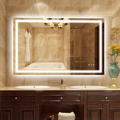 Specchio da bagno LED SUMERAIN 48 x 30 pollici con luci, retroilluminazione e illuminazione frontale, specchio trucco da parete con 3 temperature di colore, antiappannamento, luminosità dimmerabile, funzione memoria, vetro temperato