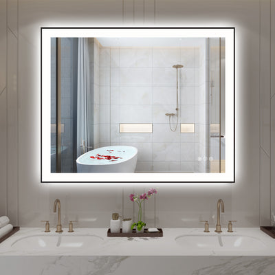 Specchio da bagno LED Sumerain 40"x32" con cornice nera, specchio trucco LED antiappannamento dimmerabile con illuminazione frontale e posteriore da parete, 3 temperature di colore