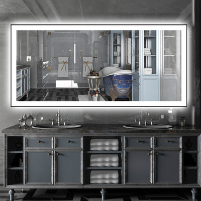 Specchio da bagno LED grande Sumerain 60"x28" con luci, specchio trucco dimmerabile antiappannamento con illuminazione frontale e posteriore, funzione memoria, specchio da parete con 3 temperature di colore, vetro temperato