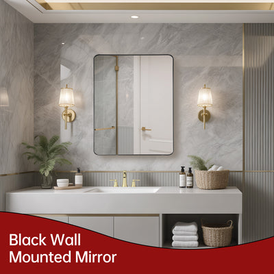 Specchio da bagno SUMERAIN con cornice nera opaca, specchio da parete angoli arrotondati 24x30 pollici con vetro temperato infrangibile, montaggio flessibile orizzontale o verticale