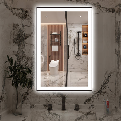 Specchio da bagno LED Sumerain 24"x36" con illuminazione frontale e retroilluminazione, specchio trucco da parete con luminosità dimmerabile intelligente, antiappannamento, funzione memoria, 3 modalità colore