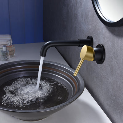 Rubinetto per montaggio a parete SUMERAIN Rubinetto per montaggio a parete nero e oro per lavandino del bagno, con due maniglie e valvola grezza