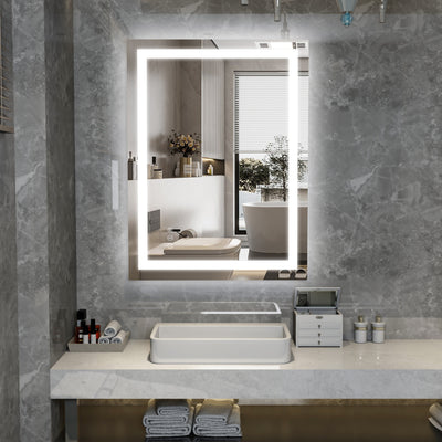 Specchio bagno LED SUMERAIN 24 x 32 pollici con luci, antiappannamento, specchio smart dimmerabile da parete, 3 luci colorate, funzione memoria, vetro temperato, specchio da trucco illuminato