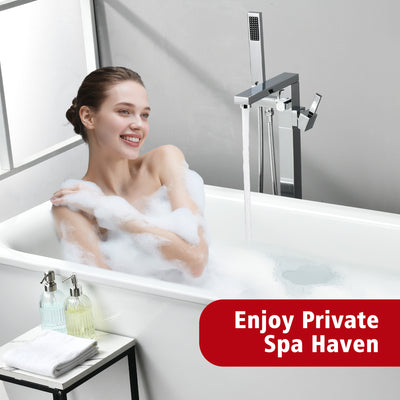 Rubinetto per vasca da bagno da pavimento SUMERAIN con doccetta, rubinetto per vasca da bagno ad alto flusso con beccuccio girevole a 360 gradi, cromato