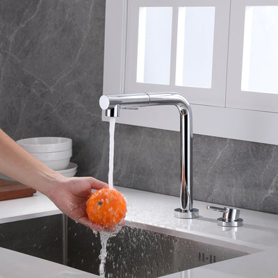 Rubinetto da cucina SUMERAIN a 2 fori con doccetta estraibile cromato, rubinetto per lavello da cucina con finestra frontale e maniglia singola laterale
