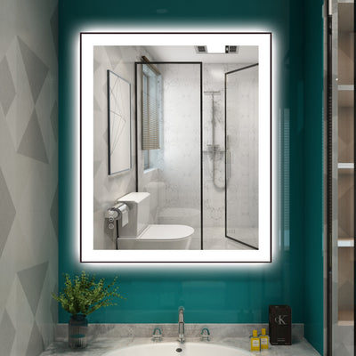 Specchio LED Sumerain 30 x 36 pollici con cornice nera per bagno, specchio da bagno antiappannamento dimmerabile senza gradini con luci, 3 temperature di colore