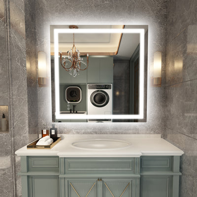 Specchio bagno moderno LED SUMERAIN da parete, 36 x 36 pollici, retroilluminato + illuminazione frontale dimmerabile, specchio da trucco con antiappannamento, 3 modalità colore, funzione memoria e vetro temperato, facile da installare