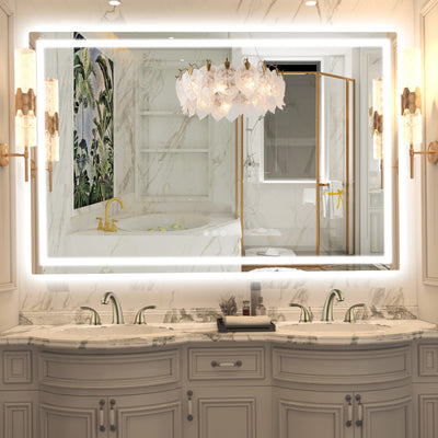 Specchio da bagno moderno LED SUMERAIN da parete, 55 x 36 pollici, specchio trucco intelligente con vetro temperato, antiappannamento, luminosità dimmerabile, 3 temperature di colore, specchio trucco LED più luminoso