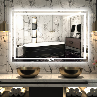 Specchio da bagno LED Sumerain 48" x 32" — specchio trucco intelligente dimmerabile con retroilluminazione e illuminazione frontale, antiappannamento, 3 temperature di colore, funzione memoria, vetro temperato, certificato ETL
