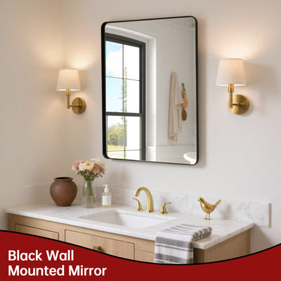 Specchio da bagno SUMERAIN nero opaco, 22x30 pollici, specchio da parete con cornice in alluminio, vetro temperato, appendibile orizzontalmente o verticalmente per ingresso, bagno, soggiorno