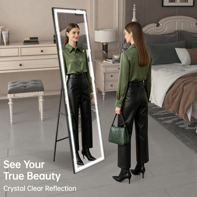 Specchio a figura intera Sumerain con luci LED, specchio da terra 67"x20" con dimmer e 3 modalità di illuminazione, specchio alto a figura intera per camera da letto, camerino, guardaroba, cornice nera