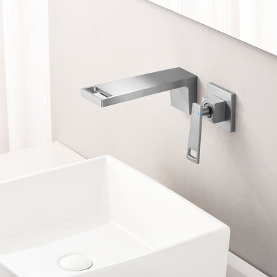 Rubinetto a cascata monocomando da parete per lavabo SUMERAIN con valvola di installazione in ottone, finitura nichel spazzolato