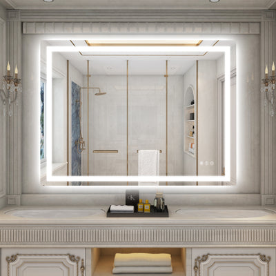 Specchio da bagno LED intelligente grande Sumerain 48" x 36" — specchio trucco intelligente con retroilluminazione e illuminazione frontale, antiappannamento, dimmerazione continua, 3 modalità colore, funzione memoria, vetro temperato