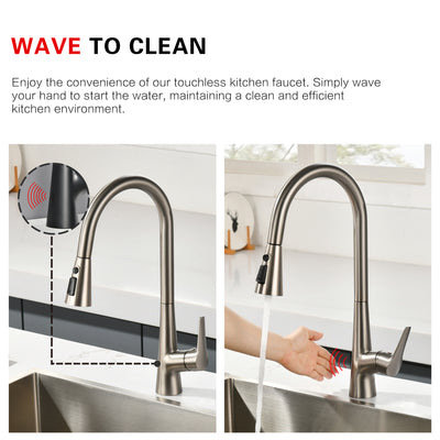 sumerain Motion Sensor Activated Kitchen Sink Faucet with Pull Down Sprayer, Brushed Nickel Touchless Kitchen Faucet Smart Hands Free