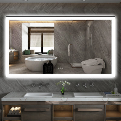 Specchio da bagno LED Sumerain 72 x 40 pollici con luci, grande specchio da parete con cornice in alluminio nero, illuminazione frontale e posteriore, antiappannamento, dimmerazione continua, illuminazione a 3 colori, funzione memoria, vetro temperato