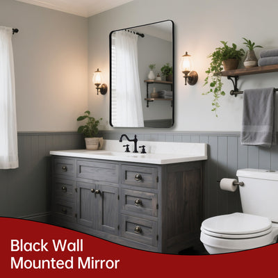 Specchio da bagno SUMERAIN nero per mobile, specchio da parete 24 x 32 pollici con cornice in alluminio e vetro temperato infrangibile, opzioni di sospensione versatili per lavabo o ingresso