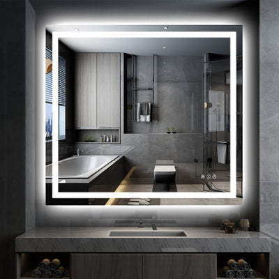 Specchio da bagno LED SUMERAIN 40 x 36 pollici con luci, illuminazione frontale e posteriore, specchio trucco da parete con luce dimmerabile a 3 temperature di colore, antiappannamento, funzione memoria, vetro temperato infrangibile