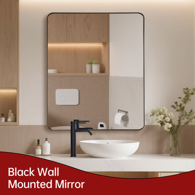 Specchio da bagno SUMERAIN per mobile con vetro temperato infrangibile, specchio da parete moderno 36x30 pollici nero opaco con cornice in alluminio per ingresso, soggiorno e stile rustico, montaggio orizzontale/verticale
