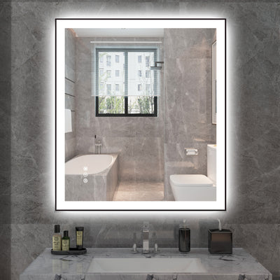 Specchio trucco da bagno LED Sumerain con luci, 32"x36", specchio da bagno antiappannamento con illuminazione frontale e posteriore da parete, luminosità dimmerabile, 3 temperature di colore