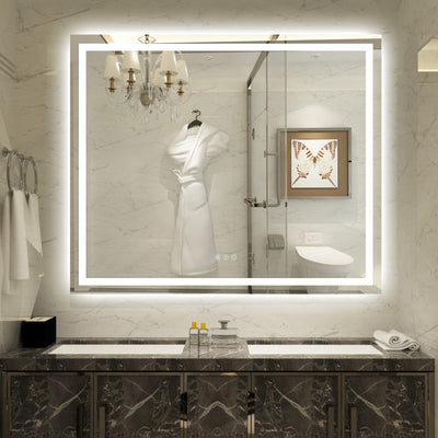 Specchio da bagno LED SUMERAIN 48 x 40 pollici con luci, illuminazione frontale e posteriore, specchio trucco da parete con luce dimmerabile a 3 temperature di colore, antiappannamento, funzione memoria, vetro temperato infrangibile