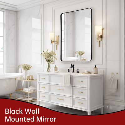Specchio da bagno moderno SUMERAIN, specchio da parete 24x36 pollici con cornice in alluminio nero opaco e vetro temperato, perfetto per arredamento bagno o camera da letto contemporaneo
