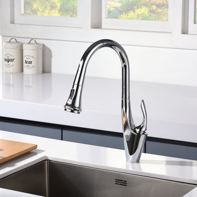 sumerain Kitchen Faucet with Pull Down Sprayer, Modern Single Handle Single Hole Kitchen Sink Faucet Chrome,Stainless Steel