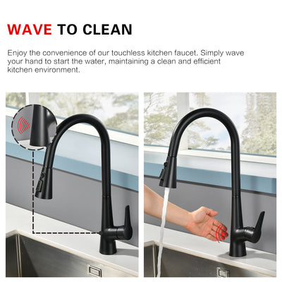 sumerain Matte Black Touchless Kitchen Sink Faucet with Pull Down Sprayer,Hands Free Motion Sensor Faucet for Kitchen Sink