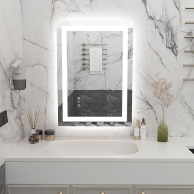 Specchio bagno LED SUMERAIN 20 x 28 pollici con luci, retroilluminato + illuminazione frontale dimmerabile, specchio smart da parete, antiappannamento, 3 temperature colore, funzione memoria, vetro temperato