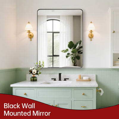 Specchio da bagno nero SUMERAIN per parete, specchio da mobile 28x36 pollici con cornice in alluminio e vetro temperato, ideale sopra lavabo doppio con opzioni di montaggio orizzontale o verticale
