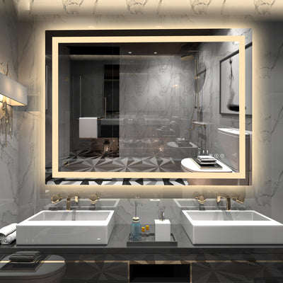 Specchio bagno LED SUMERAIN 40 x 30 pollici con retroilluminazione e illuminazione frontale, specchio smart antiappannamento dimmerabile, funzione memoria, vetro temperato, 3 colori, specchio da parete illuminato