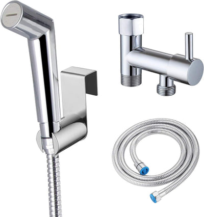 Kit spruzzatore portatile con getto spray regolabile per WC, design a doppia chiusura, finitura cromata